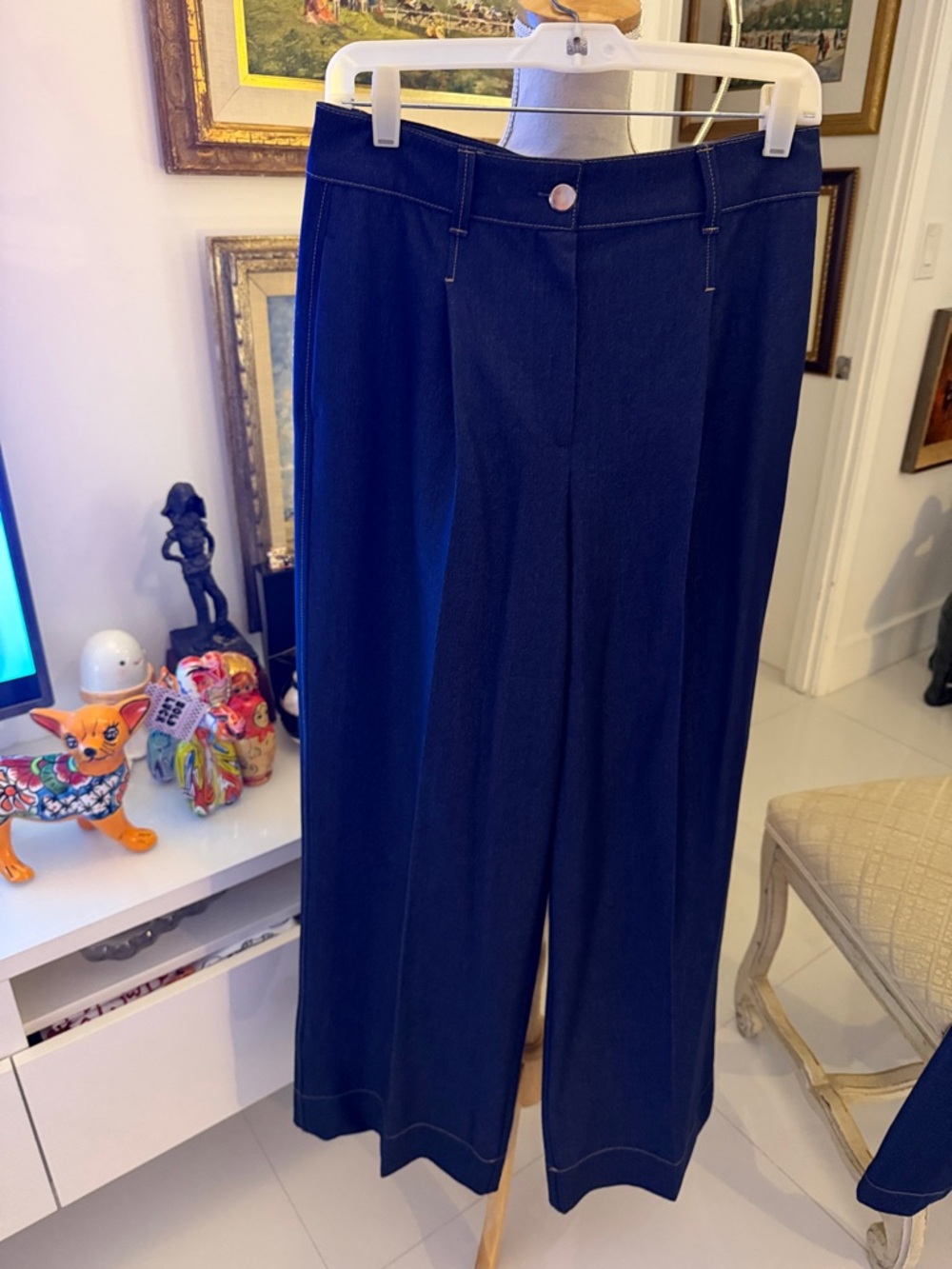 Zara Navy  Wide-Leg Trousers Pants